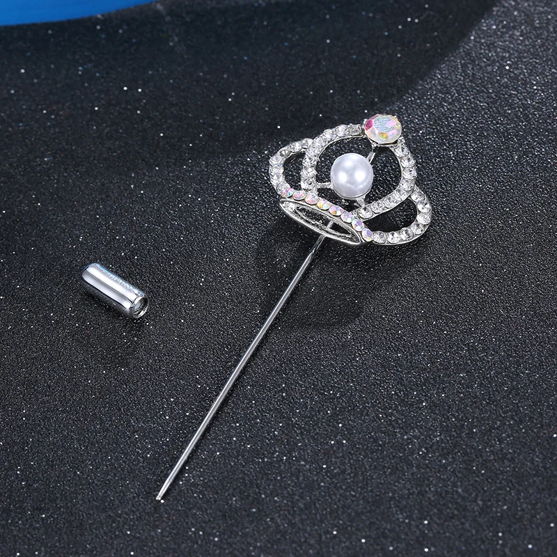 

H:HYDE Silver Color fashion Brooches Crystal Crown Queen Corsages Hijab Pin Hats Scarf Suit Brooch Women Clothes Buckles