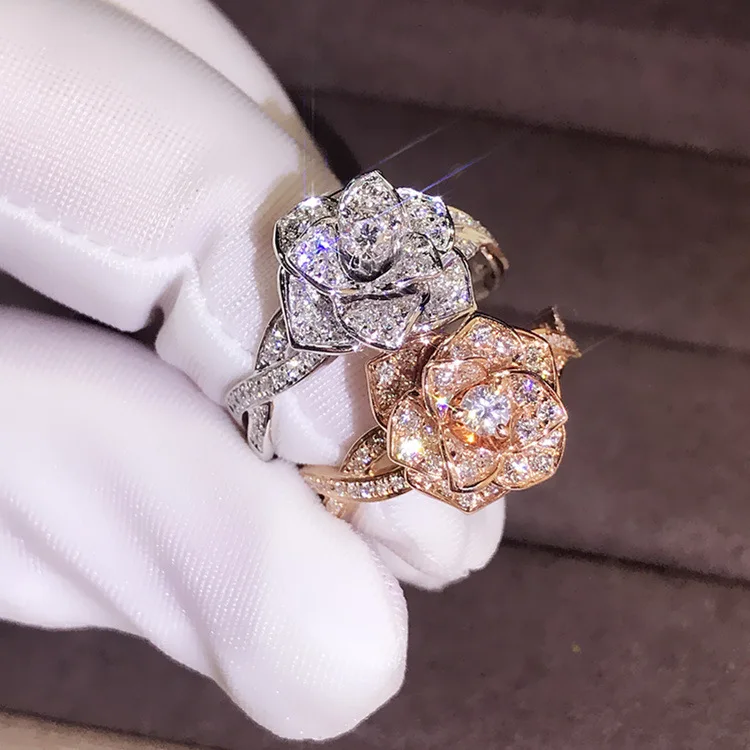 

Delicate Zircon Crystal Leaf Shell Flower Ring for Women Ladies Girls Rose Gold silver Color Finger Bague Engagement jewelry
