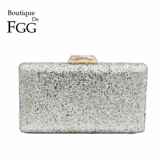 Boutique De Fgg Classic Shiny Silver Glitter Women Evening Bags Boutique De Fgg Classic Shiny Silver Glitter Women Evening Bags Square Box Clutch Purse Wedding Party