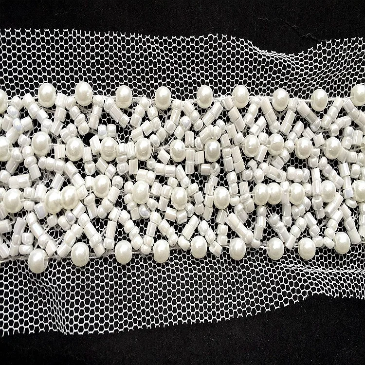 2 ярдов бисерная кружевная Лента отделка ткани DIY вышитое украшение воротника шнур для шитья свадебное платье пояс Кушак Свадебная лента