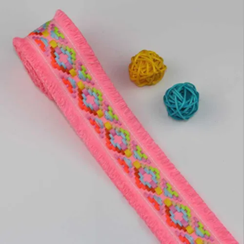 FFLACELL 1 ярд многоцветная национальная вышитая кружевная ткань короткая кисточка лента бахрома кружево отделка Швейные аксессуары - Цвет: 1