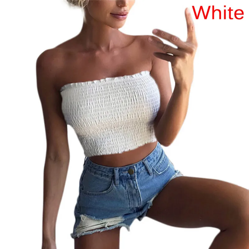Women Sexy Strapless Ruched Elastic Bandeau Tube Top Black,white,red,yellow Summer Tube Tops Solid Breast Wrap Cropped Tops