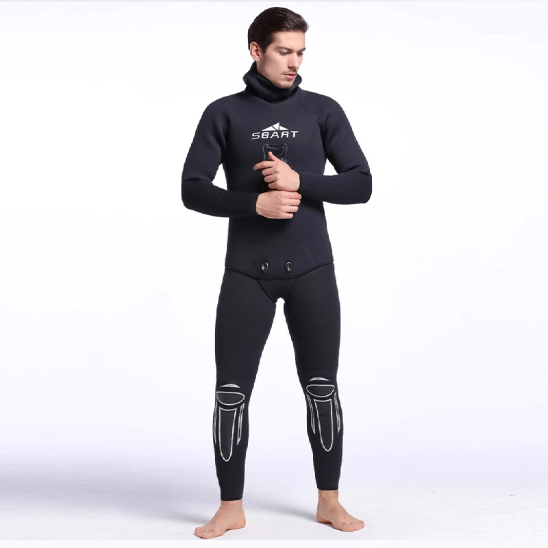 Mens Neoprene 3mm 5mm Dive Wetsuit Warm Winter Swimming Surfing Long Sleeve Hooded Two-piece Thicker Diving Swimming Equipment