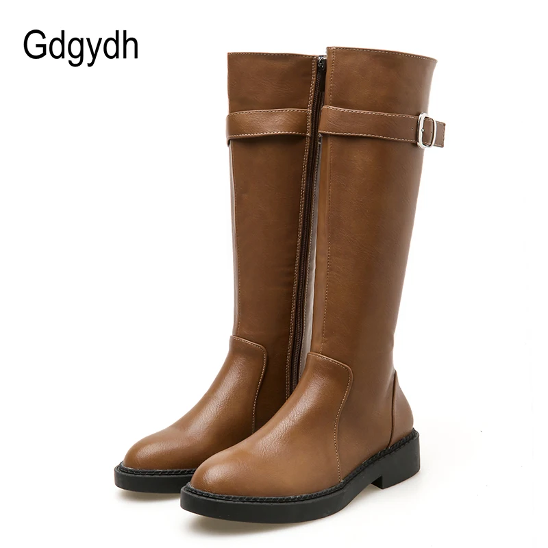 

Gdgydh 2018 Fashion Square Heels Zipper Women Booties Shoes Winter Knee High Boots Female Autumn Rubber Sole Ladies Leather Shoe
