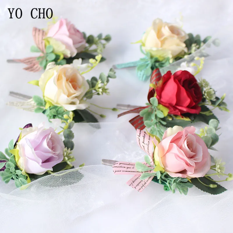 wedding wrist corsages boutonnieres bridal groom marriage pink red roses flower (1)