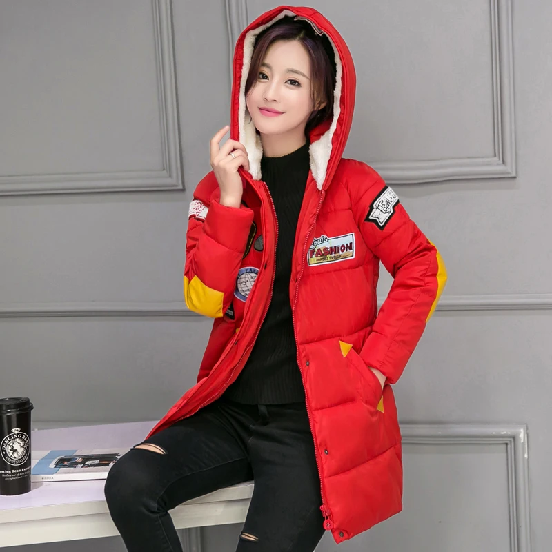 Dongdongta rouge gris Hiver Épais Green Mince Vestes Éclair Épissage Long Fermeture Chaud Noir Chaude 2017 Femmes Mujer army Manteaux blanc Mignon Parka Vente Tops Élégant Et qrwSq1H