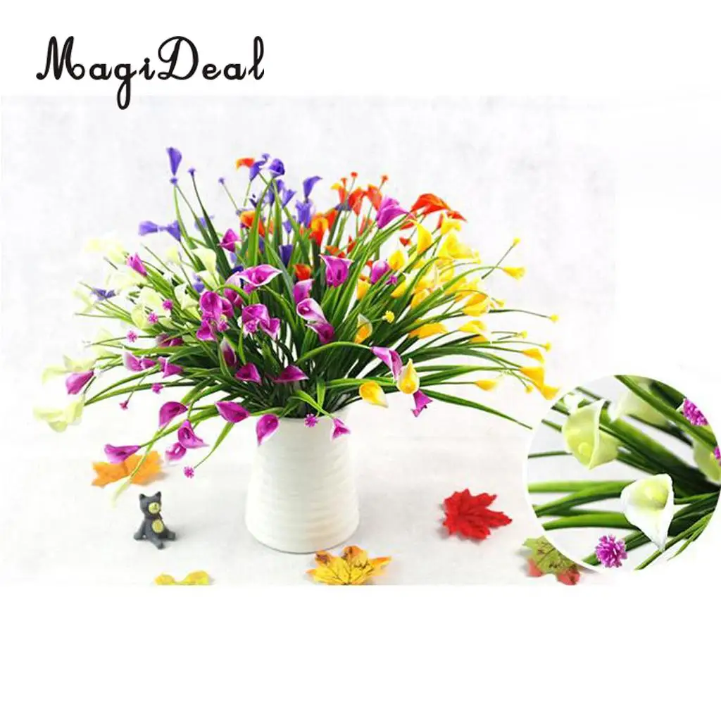 4pcs Artificial Shrubs Calla Lily Plastic Greenery Plants Flower Arrangement for Home Kitchen Dining Room Hanging Decor