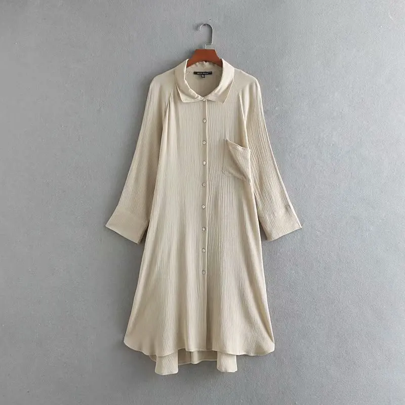 

2019 women fashion solid color pocket long shirtdress casual irregular dress female business vestidos chic loose dresses DS2219