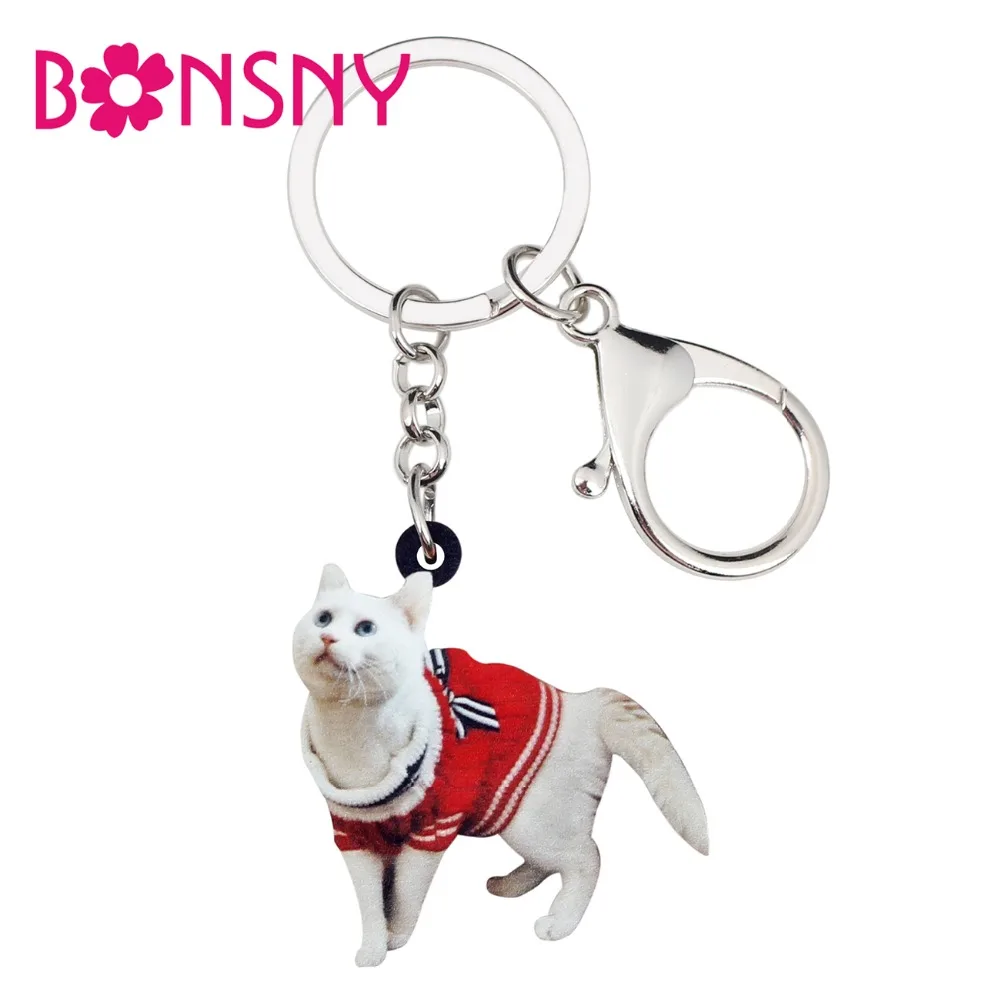 Bonsny Acrylic Curious Sweater Cat Kitten Key Chains Keychains Rings Animal Jewelry For Women Girls Lady Handbag Charms Pendant | Украшения