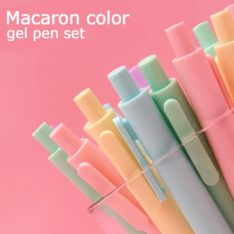 

JIANWU 5pcs/set macaron Colored Gel Pens Retractable 0.5mm Fine Point Press pen Black Pens school supplies kawaii