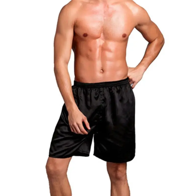 

KLV Mens Satin Pajamas Boxer Shorts Plain Solid Color Sleepwear Underwear Loose Mid Rise Elastic Waist Lounge Beach Pants L-2XL
