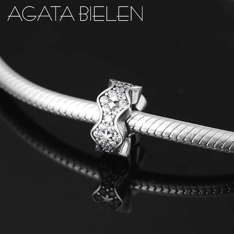 

925 Sterling Silver DIY fine clear CZ like flower stopper spacer beads Fit Original Pandora Charm Bracelet Jewelry making