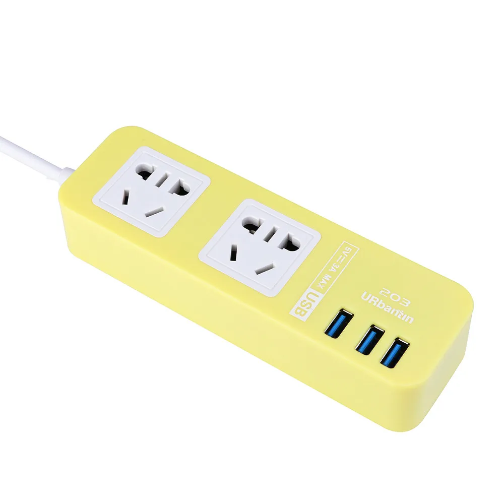 5.9ft US Plug 4 Outlet Power Strip Surge Protector w// 3 USB Ports Lightningproof