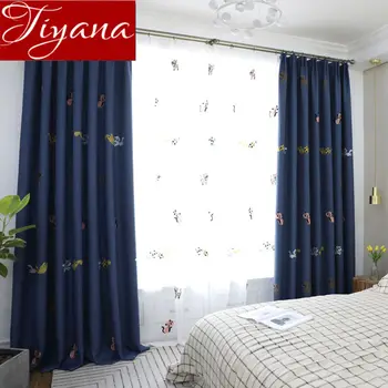 

Cute Cat Curtain for Kids Boys Room Cartoon Blue Sheer Drapes for Living Room Window Bedroom Gray Tulle Curtain Shade T&131 #30