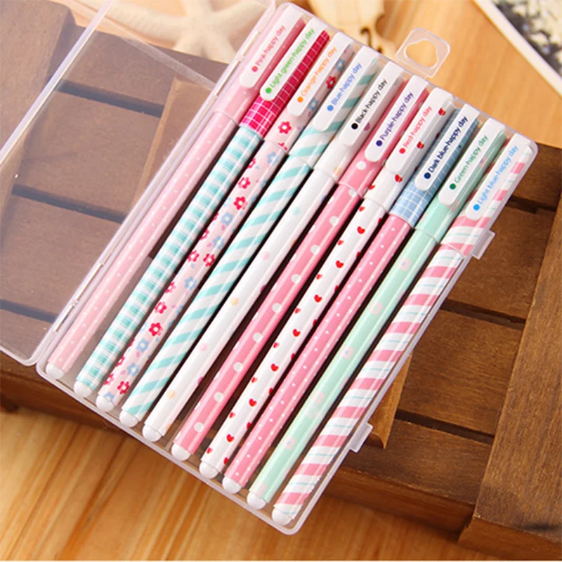 

10pcs/lot 0.38mm Gel Pen Cute Pens Stationary Store Chancery Accessories Floral Watercolor Pen Korea Fashion School Supplies