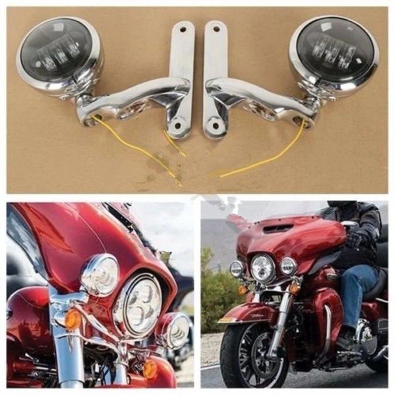 

4.5" Motorcycle Led Fog Lamp With 4 1/2" Auxiliary Lighting Case Bracket Harley Street Glide Frame Parts For Harley Street Glide