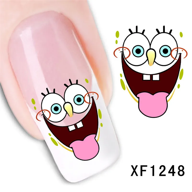 

cartoon SpongeBob design Water Transfer Nails Art Sticker decals girl women manicure tools Nail Wraps Decals wholesale XF1248