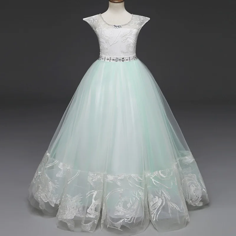Летнее Длинное Вечернее Платье для девочек элегантные Детские платья для девочек, одежда Vestidos, свадебное платье для подростков 5, 6, 8, 10, 12, 14 лет - Цвет: Зеленый