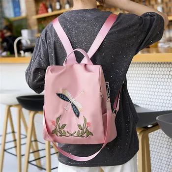 

2019 New Four Styles Embroidery Pattern Female Backpack Women Anti-thief Portable Varieties of Back Method Travel School Bag