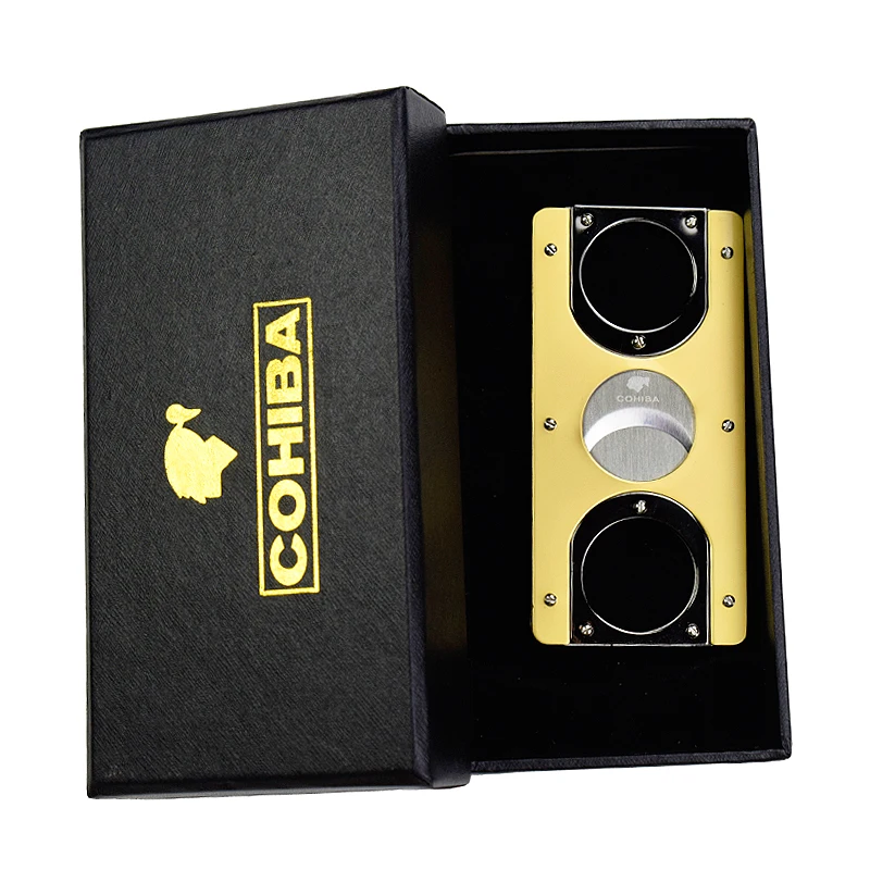Новое поступление COHIBA прямоугольник мода желтый двойной лезвия сигары резак