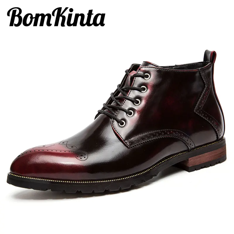 

Bomkinta 2018 Spring Autumn Oxfords Shoes Men Boots British Style Brogues Boots Vintage Ankle Boots High-Cut Casual Shoes