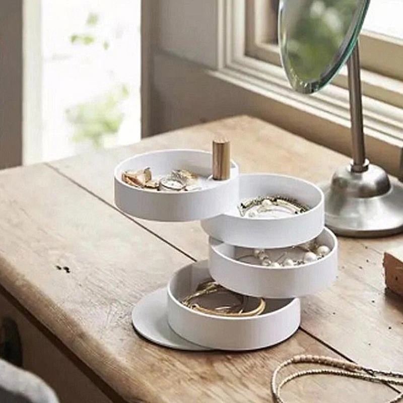 Nordic rotating desktop jewelry box creative multi-layer necklace ring earring bracelet boxes simple storage box