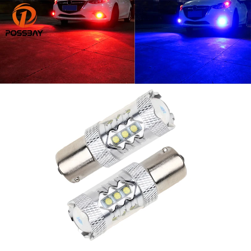 POSSBAY 1/2Pcs 80W Super Bright Car Lights White/Red/Blue/Green 1156