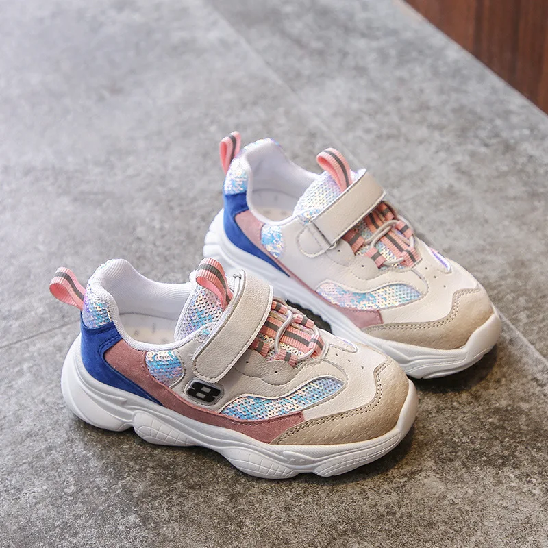 

Fashion Sequined Girls Sneakers Sports Shoes Spring Autumn 2019 Children's Leisure Shoes Boys Breathable Running Shoes
