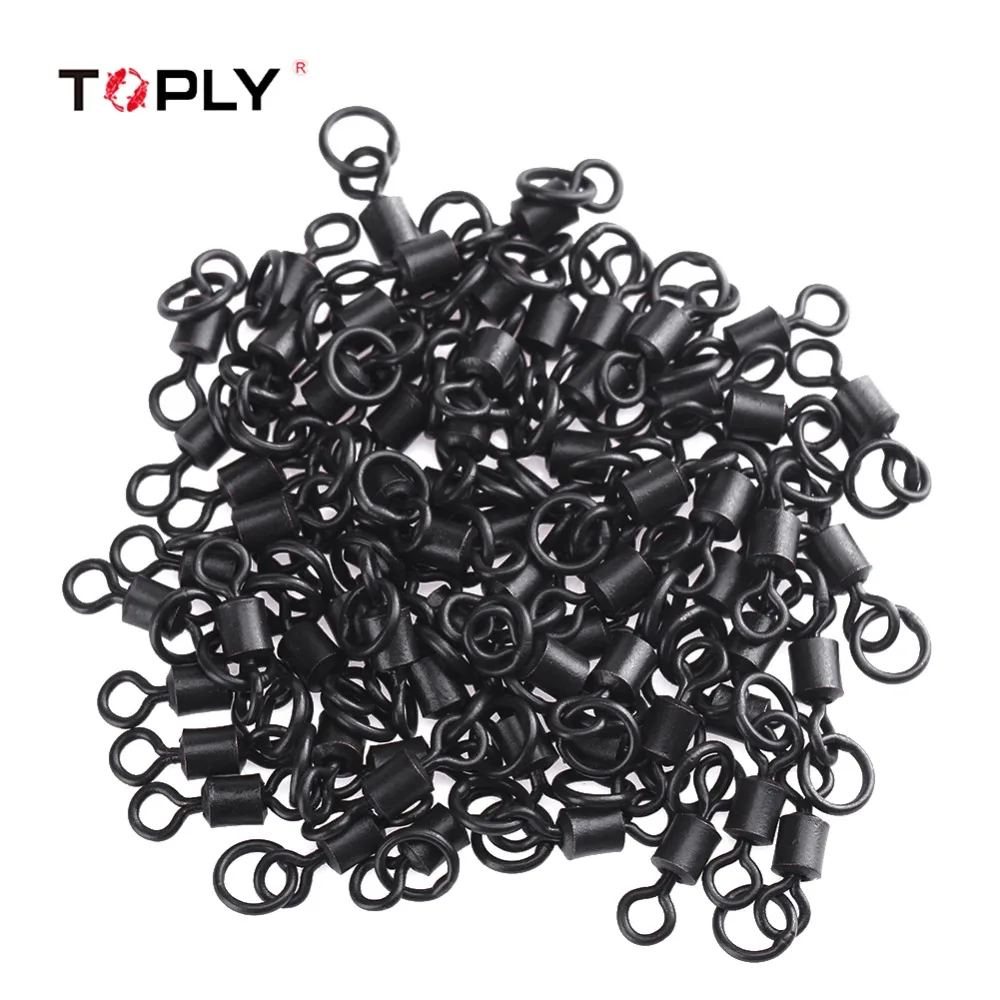 

TOPLY 25pcs/75pcs Matte Black Fishing Rolling Swivels With Solid Ring Carp Rigs Long Body Fishing Swivel Connector Carp