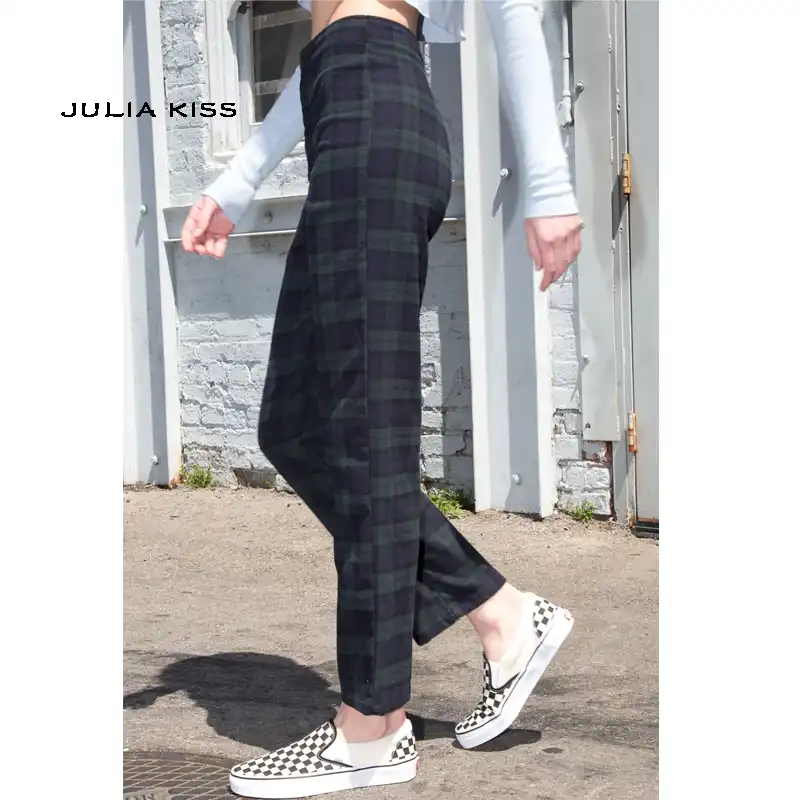 navy tartan trousers womens