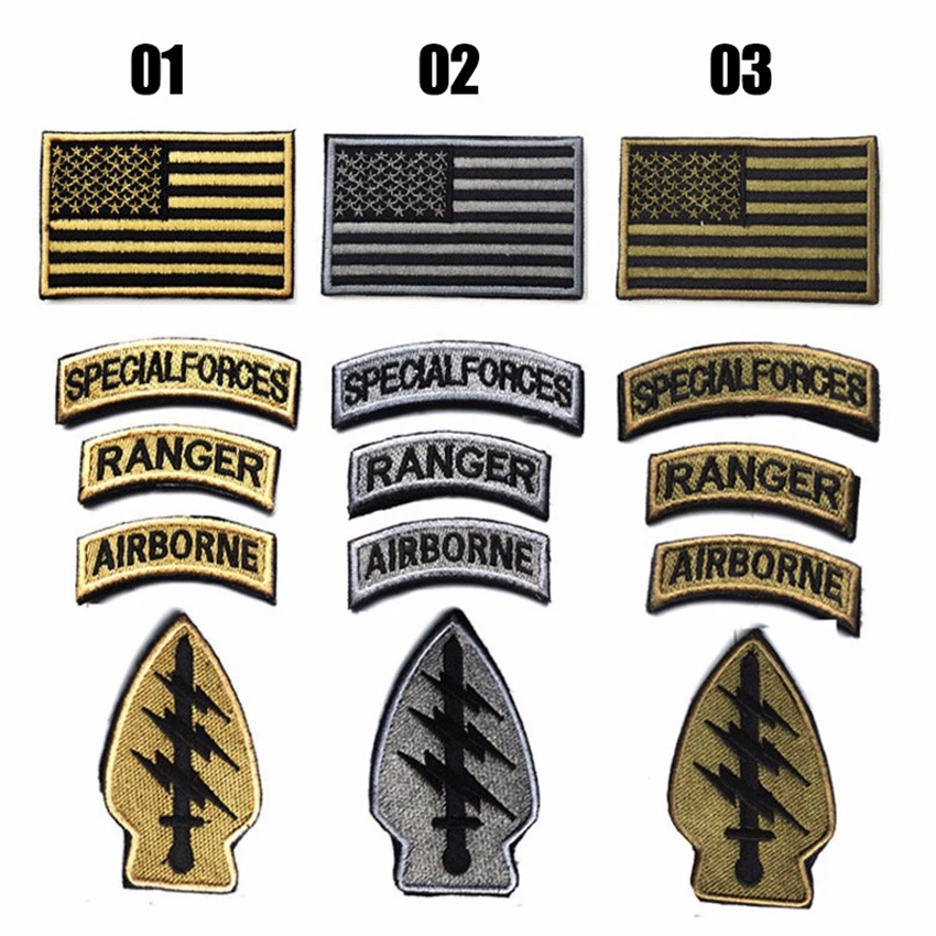 1 Sets SPECIAL FORCES RANGER AIRBORNE Military Tactical Embroidered American Flag Patch Cloth Badge Fabric Sticker For Clothes