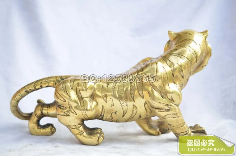 Chinese Fengshui Copper brass Animal Zodiac Year Lucky Tiger Statue
