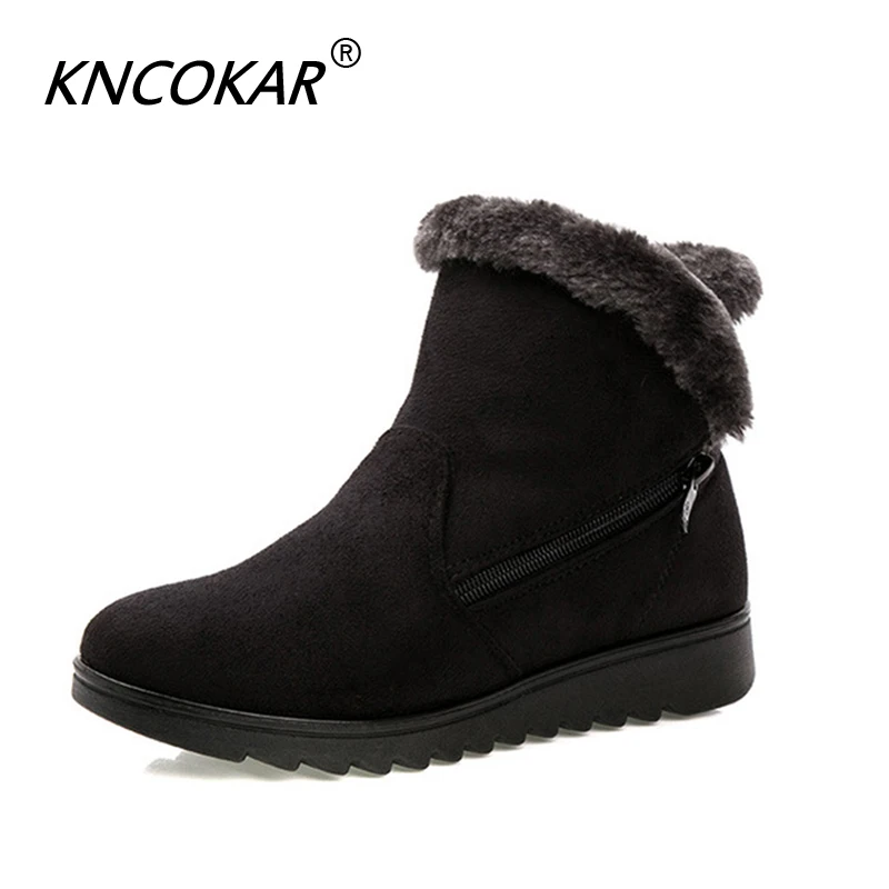 

KNCOKAR Women's Zip Winter Boots Ladies Warm Wedges Fashion Ankle Boots Women's Comfortable Middle-Aged Cotton Boots z0005