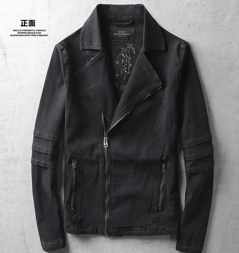 Модные мужские облегающие классические джинсы Байкерская джинсовая куртка мужская мотоциклетная куртка на молнии Верхняя одежда M-3XL