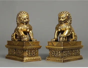 

20*15*8.5CM 8.4KG decorations gifts Copper Female lion crafts animal Pure Brass Door Guardian Lion Foo Dog Statue Pair