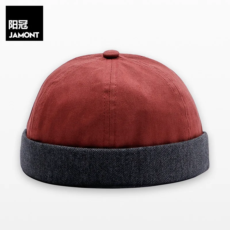 Без карнизов Flanging Melon Hat Fedoras Шляпы Хлопок Сращивание весна и осень уличная хип хоп Дыня шляпы для женщин и мужчин - Цвет: red