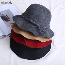 Женские шапки-ведро, универсальные, простые, Осенние, зимние, теплые, с бантом, шапки для женщин, одноцветные, трендовые, корейские, для отдыха, для девушек, высокое качество, шапка, шикарная