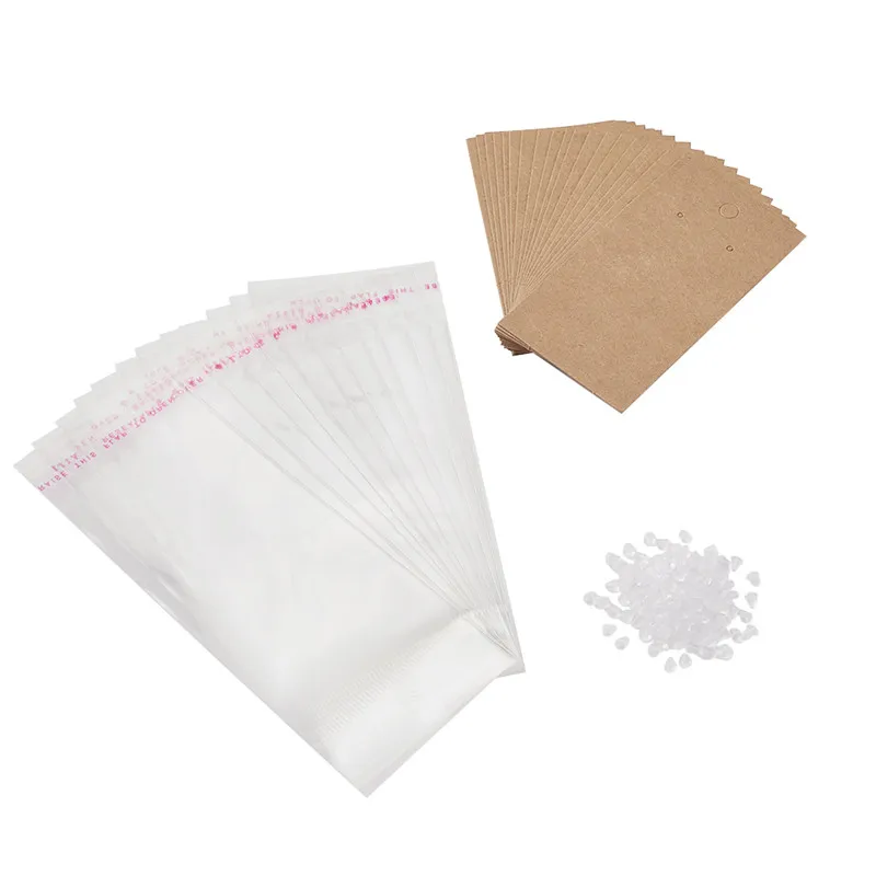 Pandahall дисплей для серёг дисплей крафт-бумага карты упаковки картона с ушками серьги-орехи и пластиковые пакеты - Цвет: Sienna Set 200pcs