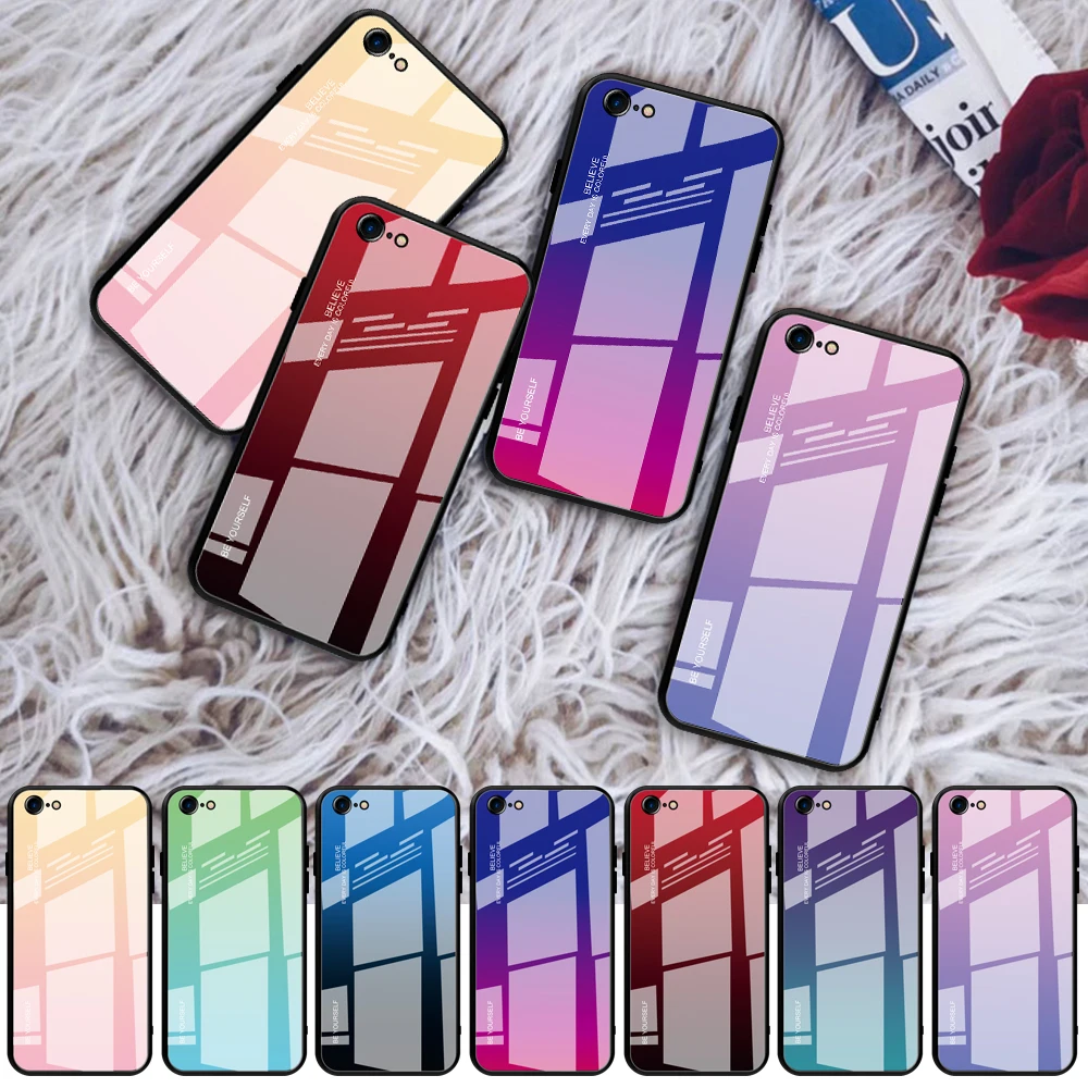 Для iPhone X XR XS MAX чехол градиентной расцветки закаленное стекло силиконовая рамка