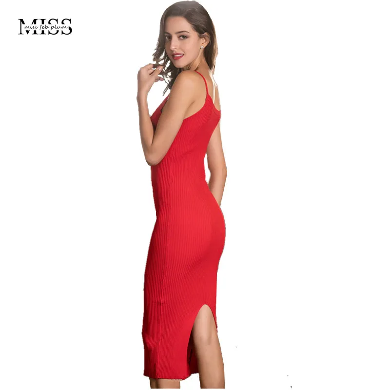 MISSFEBPLUM 2017 Summer Runway Dress Women Evening Bandage Long Knitted Dresses V Neck Sexy Evening Party