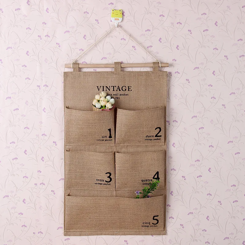 5 карманных дверей настенный подвесной органайзер Zakka стильная сумка льняная хлопковая разное складная сумка для хранения на кухне подвесная сумка для ванной комнаты - Цвет: B