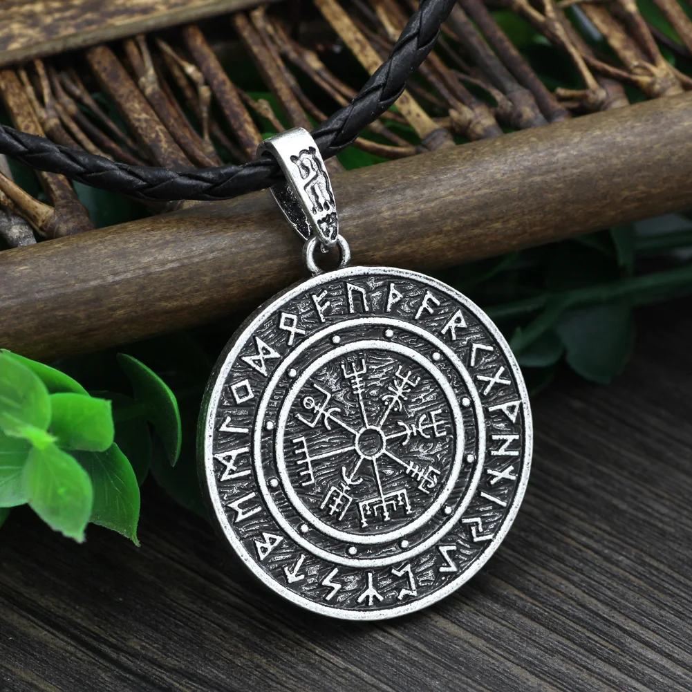 Символ Одина Рунический амулет Vegvisir компас Северный талисман ожерелье с кулоном, с двойным Боком с подарочной сумкой