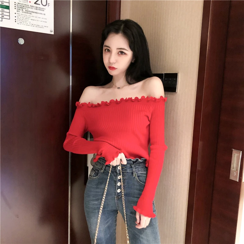 ruffle solid backless off shoulder women sweater Long sleeve women sexy pullover 2018 Autumn winter casual sweaters female ruffle solid backless off shoulder women sweater Long sleeve women sexy pullover 2018 Autumn winter casual sweaters female