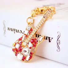 Guitar Keychain Pendants for Women Best Friends Gift Charm Bag Trendy Rhinestone Keychain Car Keychain Metal Jewelry