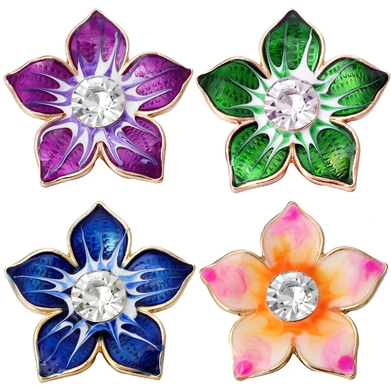 

XH343 enamel Gold flower rhinestone colorful 18mm Metal snap button jewelry DIY bracelet