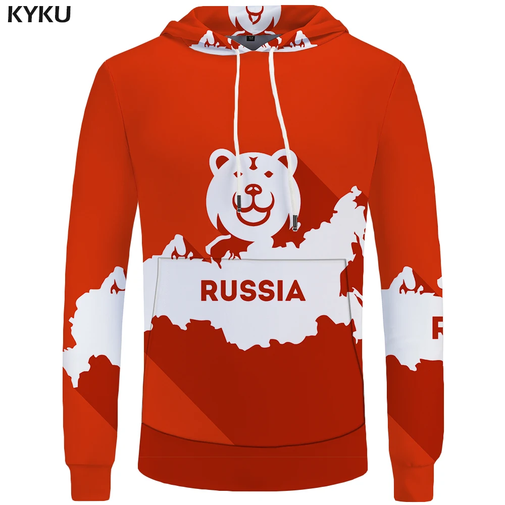 KYKU с капюшоном и медведем Для мужчин красный Россия животных Толстовка аниме