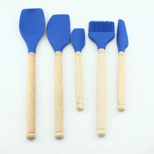 5pcs Wood Handle Kitchen Utensils Silicone Cooking Utensils Set Kitchen Tools Silicone Non stick Kitechen Utensils