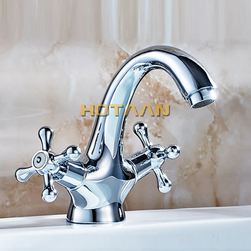 HOTAAN Solid Brass Chrome Plated Double Handle Control Antique Faucet Kitchen Bathroom Basin Mixer Tap Robinet 5021-C