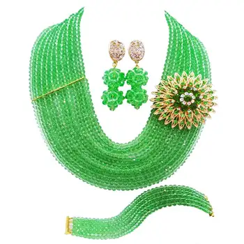 

Highly Qualified Light Green Women Party or Daily Crystal Beads Necklace Earrings Sets 10C-DS-16
