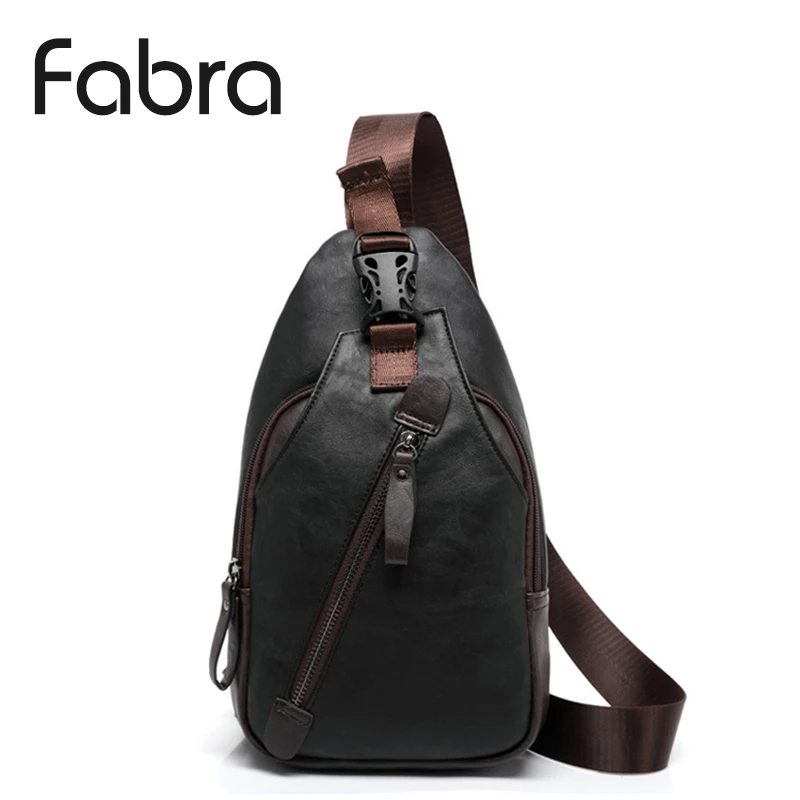 

Fabra Vintage Men PU Leather Chest Bag Casual Zipper Shoulder Bag Sling Chest Packs Travel Small Fanny bags Black 18*5*31 cm